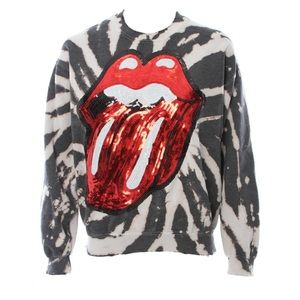 MadeWorn Rolling Stones Sequin Tongue Tie Dye Crew Fleece Sweatshirt